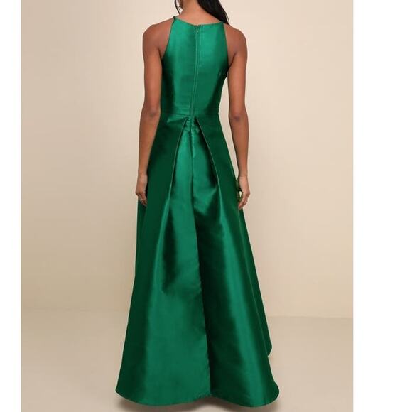 LULU'S XS Emerald Green Broadway Show High-Low Apron Neck Maxi Dress B103 - Picture 2 of 10